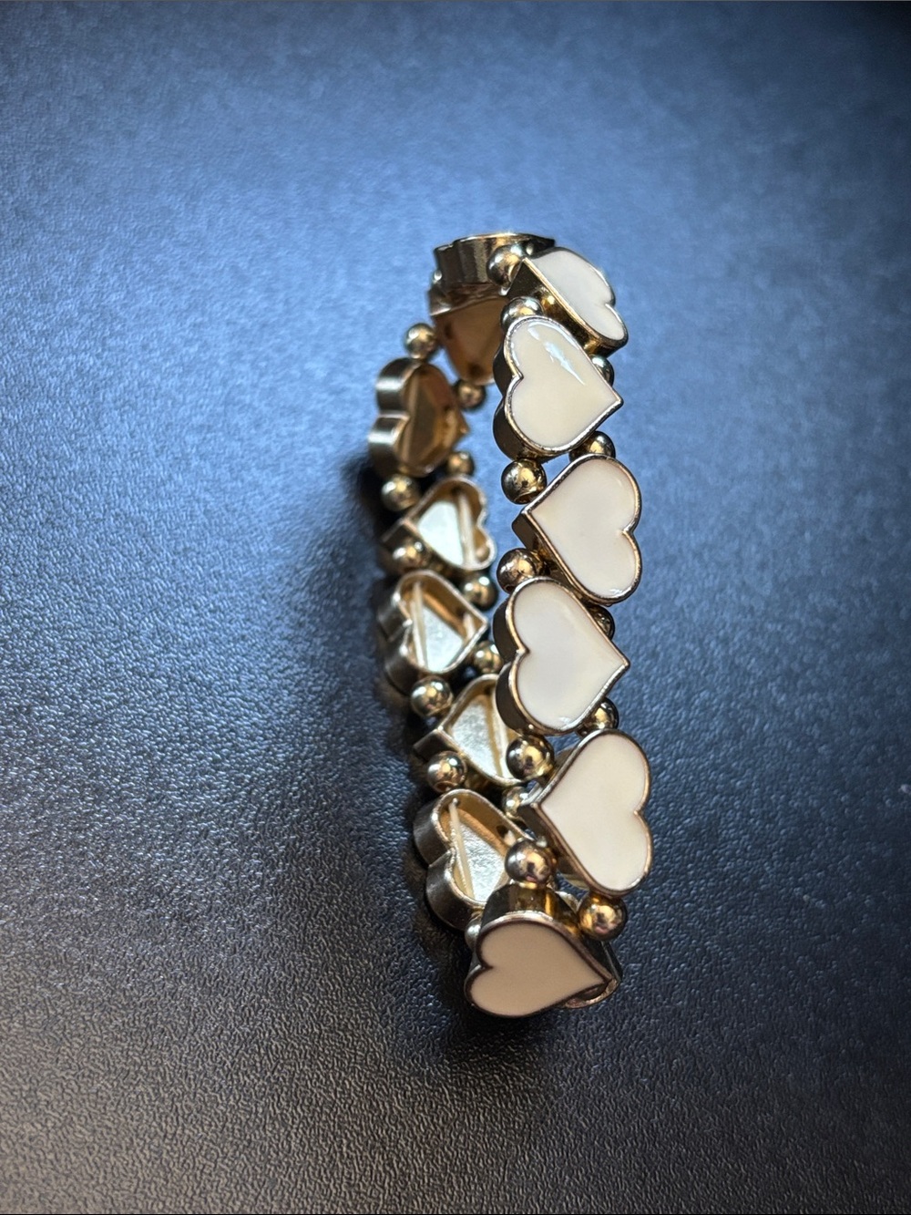 Cream Heart Stretch Bracelet with Goldtone Accents - Women Jewelry